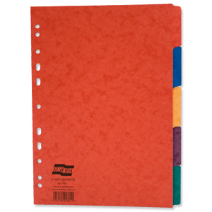 Europa Subject Dividers Pressboard 300 micron Europunched 5 Part A4 Assorted Ref 4801Z [Pack 25] Ident: 245A