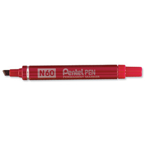 Pentel N60 Permanent Marker Chisel Tip Max.6mm Line Red Ref N60-B [Pack 12]