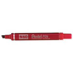 Pentel N60 Permanent Marker Chisel Tip Max.6mm Line Red Ref N60-B [Pack 12] Ident: 90B