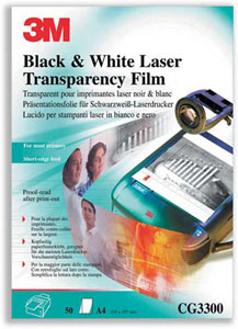 3M OHP Film Laser Printer Black and White Unbacked Ref CG3300 [Pack 50] Ident: 252C