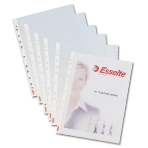 Esselte Standard Pocket Heavyweight Polypropylene Multipunched Top-opening A4 Clear Ref 23753 [Pack 100] Ident: 235E