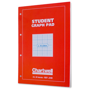 Student Graph Pad 70gsm 2mm 10mm 20mm Grid 50 Sheets A4 Red Cover [Pack 10] Ident: 49E