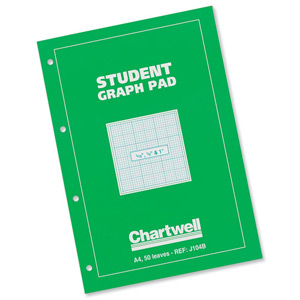 Student Graph Pad 70gsm 0.1inch 0.5inch 1inch Grid 50 Sheets A4 Green Cover [Pack 10] Ident: 49E