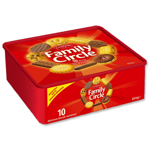 Crawfords Family Circle Biscuits Re-sealable Box 10 Varieties 855g Assorted Ref A07594 Ident: 620A