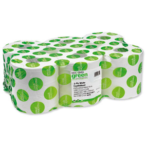 Maxima Green Centre-feed Hand Towel Roll 2-Ply 150m White Ref VMAX4695 [Pack 6] Ident: 599D