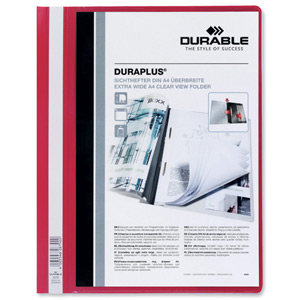 Durable Duraplus Quotation Filing Folder PVC with Clear Title Pocket A4 Red Ref 2579/03 [Pack 25] Ident: 203E