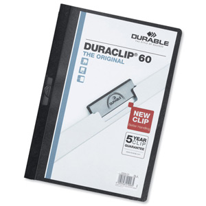 Durable Duraclip Folder PVC Clear Front 6mm Spine for 60 Sheets A4 Black Ref 2209/01 [Pack 25] Ident: 201H
