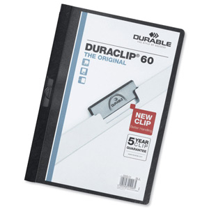 Durable Duraclip Folder PVC Clear Front 3mm Spine for 30 Sheets A4 Black Ref 2200/01 [Pack 25]