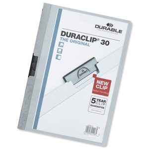 Durable Duraclip Folder PVC Clear Front 3mm Spine for 30 Sheets A4 Light Blue Ref 2200/06 [Pack 25] Ident: 201H