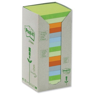 Post-it Z-Note Tower Recycled 100 Sheets per Pad 76x76mm Pastel Assorted Ref R330-1RPT [Pack 16]