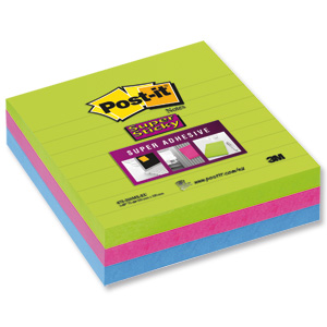 Post-it Super Sticky Removable Notes Pad 70 Sheets 100x100mm Ultra Assorted Ref 675-3SSMX-EU [Pack 3] Ident: 60A