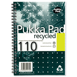 Pukka Pad Recycled Notebook Wirebound Perforated Ruled 80gsm 110pp A5 Ref RCA5/110 [Pack 3] Ident: 39D