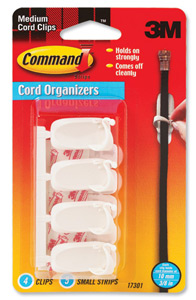 3M Medium Cord Clips with Command Strips for Cable Management Ref 17301 [Pack 4] Ident: 627D