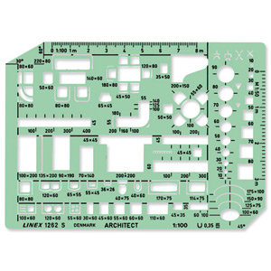 Linex Furniture Template with Furniture and Room Symbols Scale 1-50 230x160mm Tinted Green Ref LXG1263S Ident: 107H