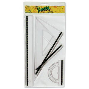 Linex School Set Four Piece Set Squares 45 Degree 60 Degree Protractor 100mm Ruler 300mm Ref LXOMS200 Ident: 106F