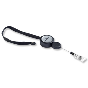 Durable Badge Reel Plus Textile Necklace Retractable for Punched Hole Badges Black Ref 8229/01 [Pack 10] Ident: 284D