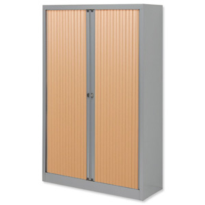 Bisley Eurotambour 1600 Cupboard 3 Shelves W1000xD430xH1600mm Silver/Beech