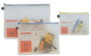 INDX Zip Pouch Reinforced Mesh-weave PVC Clear with Coloured Seal A5 Yellow Ref ZPYEL [Pack 5] Ident: 196C