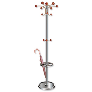 Hat and Coat Stand Tubular Steel with Umbrella Holder and 8 Pegs