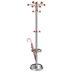 Hat and Coat Stand Tubular Steel with Umbrella Holder and 8 Pegs Ident: 487E