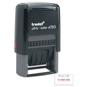 Trodat Printy 4750/L2 Dater Stamp Textplate Paid in Blue Date in Red Ref 64297