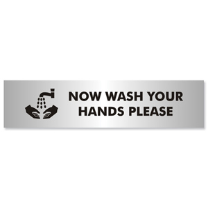 Wash Hands Sign Brushed Aluminium Acrylic 190x45mm