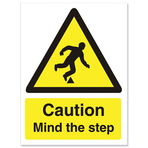 Stewart Superior Caution Mind The Step Sign Self Adhesive Vinyl 150x200mm Ref WO131SAV Ident: 548A