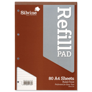 Silvine Refill Pad Headbound Perforated Punched Ruled 75gsm A4 Ref A4RPF [Pack 6] Ident: 40A