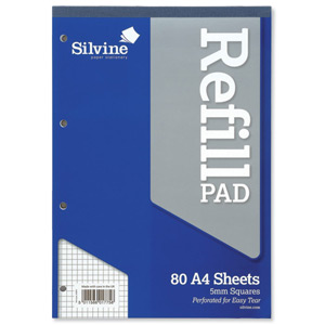 Silvine Refill Pad Headbound Perforated Punched Quadrille Squared 5mm 75gsm A4 Ref A4RPX [Pack 6] Ident: 40A