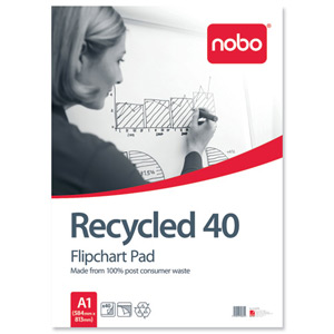 Nobo Recycled Flipchart Pad Perforated 100gsm 40 Sheets A1 Plain Ref 34631178 [Pack 5] Ident: 281B