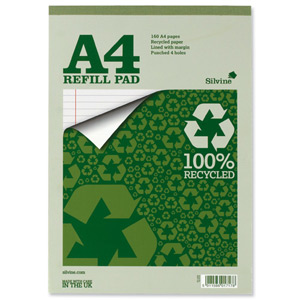 Silvine Everyday Refill Pad Recycled Wirebound Ruled Margin 160pp 70gsm A4 Ref RE4FM [Pack 6] Ident: 46B
