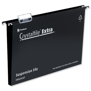 Rexel Crystalfile Extra Suspension File Polypropylene 50mm Foolscap Black Ref 3000115 [Pack 25]