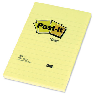Post-it Notes Large Feint Ruled Pad of 100 Sheets 102x152mm Yellow Ref 660YE [Pack 6] Ident: 64A