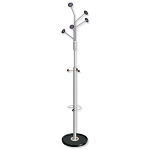 Hat and Coat Stand Style Tubular Steel with Umbrella Holder and 5 Pegs