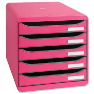 Exacompta Big Box Plus Drawer Set Plastic 5 Drawers each H43mm A4plus Raspberry Ref 309784D Ident: 331C