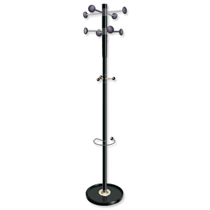 Decorative Coat Stand Solid Head Steel Post Umbrella Stand Double Pegs Black