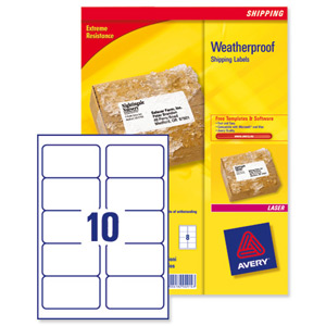 Avery Weatherproof Shipping Labels Laser 10 per Sheet 99.1x57mm White Ref L7992-25 [250 Labels] Ident: 135C