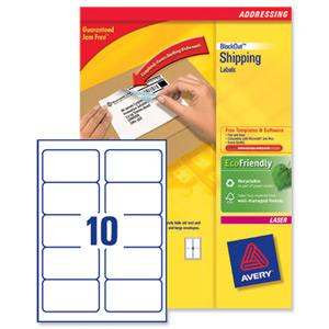 Avery BlockOut Shipping Labels Laser Jam-free 10 per Sheet 99.1x57mm Ref L7173B-100 [1000 Labels]