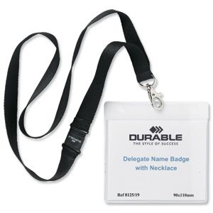 Durable Name Badges Delegate with Textile Necklace with Safety Closure Black Ref 8125-01 [Pack 10]