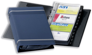 Durable Visifix Business Card Album 4 Ring A-Z Index Capacity 200 W145xH255mm Dark Blue Ref 2385-07 Ident: 338A