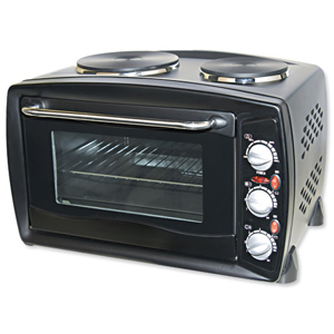 Mini Electric Oven Non Stick Interior and Double Hotplate 1500W 9.5kg 26 Litre Black