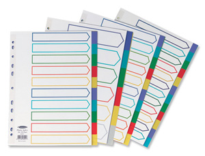 Concord Plastic Subject Dividers Polypropylene 120 Micron Europunched 5-Part A4 Assorted Ref 06801 Ident: 242B