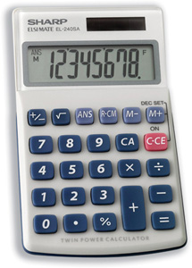 Sharp Calculator Handheld Battery Solar-power 8 Digit 3 Key Memory 70x116x16mm Ref EL240SAB Ident: 661E