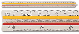 Rotring Ruler Triangular Reduction Scale 6 Surveying 1-25 to 1-2500 with 2 Coloured Flutings Ref S0220721