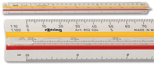 Rotring Ruler Triangular Reduction Scale9 Mechanical 1-10 to 1-500 with 2 Coloured Flutings Ref S0237031