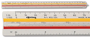 Rotring Ruler Triangular Reduction Scale9 Mechanical 1-10 to 1-500 with 2 Coloured Flutings Ref S0237031 Ident: 109B