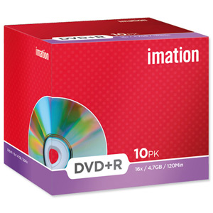 Imation DVD+R Recordable Disk Write-once Cased 16x Speed 120min 4.7GB Ref i21746 [Pack 10]