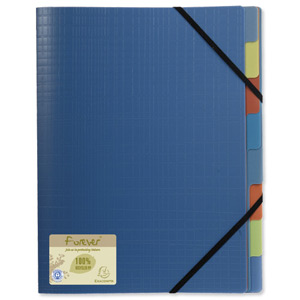 Exacompta Forever Expanding File Recycled Polypropylene 3-Flap 8-Part Blue Ref 552572E [Pack 5] Ident: 205E