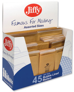 Jiffy Mailmiser Bag Selection Box 10xNo000 10xNo00 10xNo0 5xNo1 5xNo2 5xNo4 Gold Ref 45-6 [Pack 45]