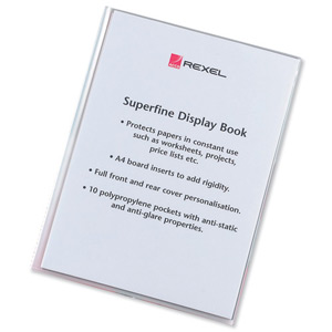 Rexel Superfine Display Book with Index Sheet 10 Pockets A4 Clear Ref 10510 [Pack 15] Ident: 298B